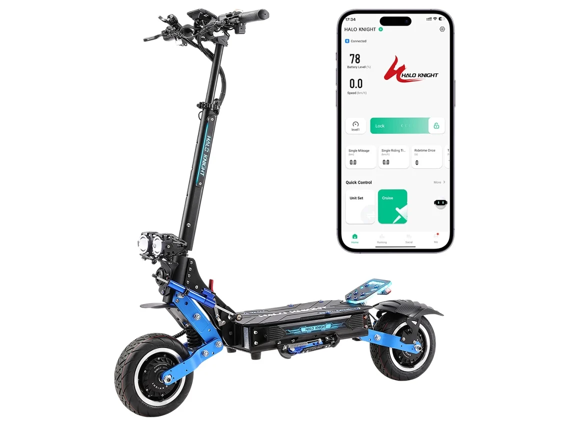 Patinete eléctrico Halo Knight T108 Pro 2025, 2x3000w, 95km/h, batería de 60v 38.4ah, autonomía de 80km, frenos hidráulicos, doble suspensión, ruedas de 11 pulgadas