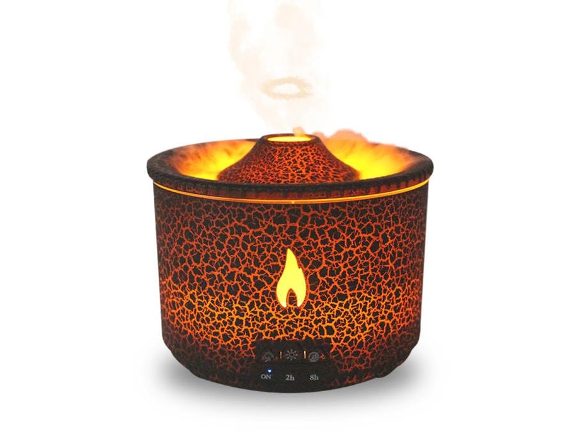 Humidificador con forma de volcán, con llama simulada, difusor de aromas y enchufe europeo MDUG.