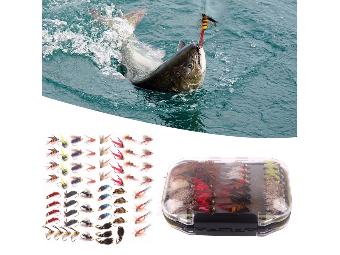Kit De 64 Moscas Para Pesca Con Mosca, Lures Artificiales, Anzuelos Y Caja Para Trout Y Pesca Fly