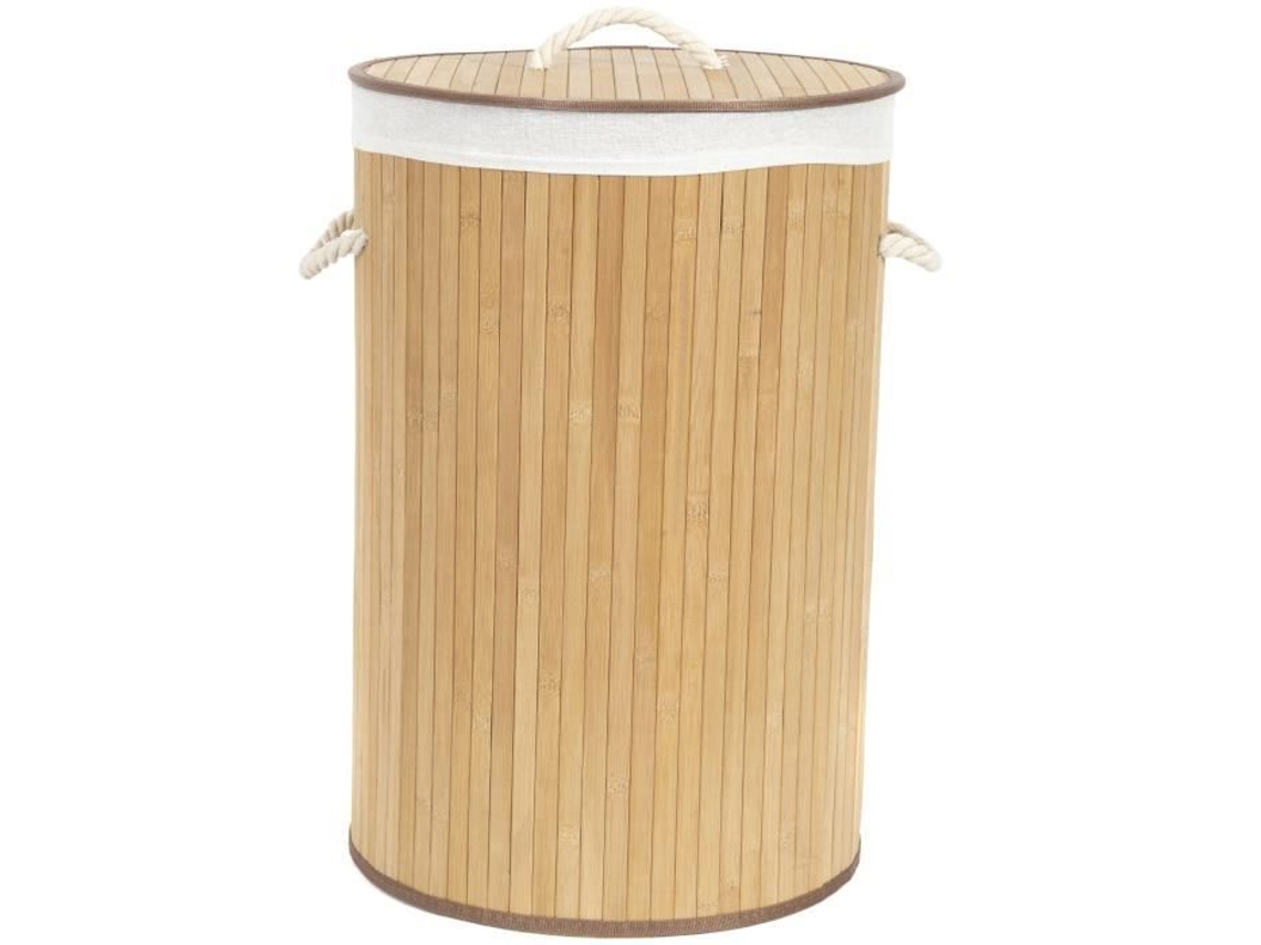 Cesta de ropa redonda en bambú natural 40x60 cm Compactador