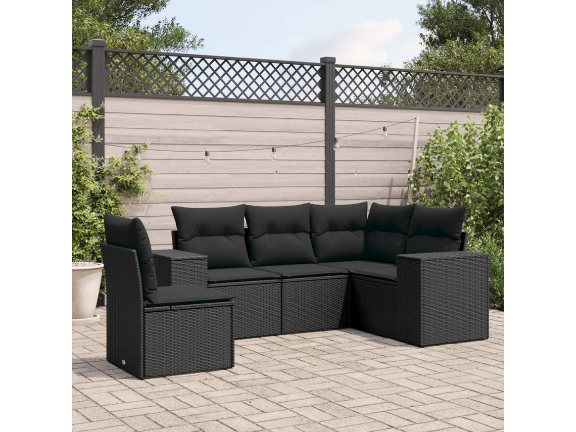Conjunto de 5 sofás de jardín con cojines de mimbre sintético negro, Dkd Home Decor