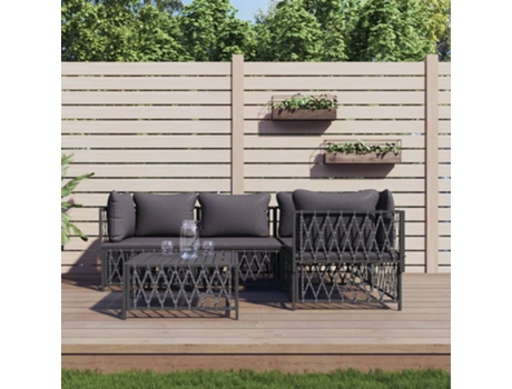 Conjunto 5 de muebles de jardín VIDAXL y cojines acero antracita