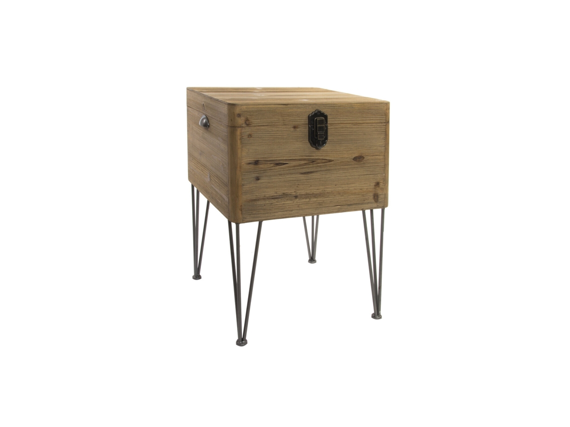 Mesita Auxiliar Madera Metal Baul Natural 49x51x74cm