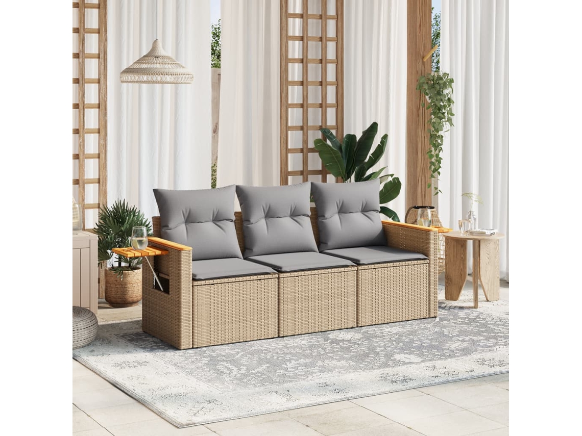 Conjunto de 3 sofás de jardín con cojines de mimbre beige de DKD Home Decor
