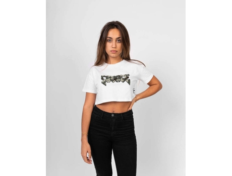 T-shirt Básica SAVAGE Crew Algodón Mujer (S - Blanco y Verde)