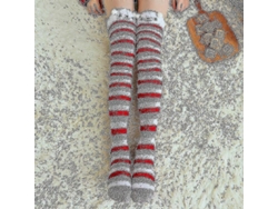 Calcetines suaves de lana coral hasta la rodilla, ideales para el invierno, para niñas y mujeres. Calcetines de rayas con estampados de animales, pelusas y dibujos animados.