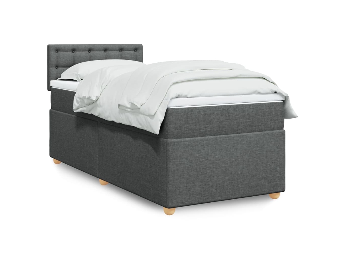 Cama Box Spring Con Colchón Tela Gris Oscuro 90x190 Cm