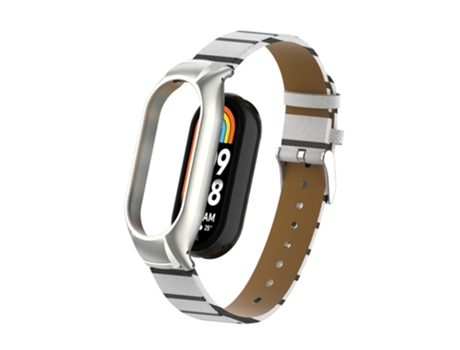 Correa de reloj inteligente para Xiaomi Mi Band 8 Caja de metal integrada + Correa de cuero de color secundario (Blanco)