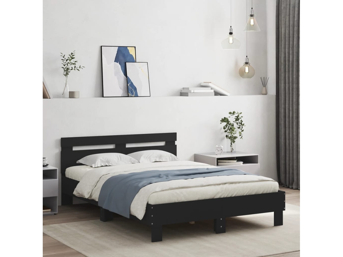 Estructura Cama Con Cabecero Madera Ingeniería Negro 120x190 Cm