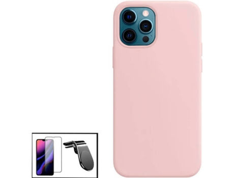Kit Protector de Cristal Templado 5D Full Cover, Funda Silicona Liquida y Soporte Magnético de Coche Reforzado Apple iPhone 13 Pro Max PHONECARE Rosa