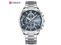 Reloj De Hombre Informal Con Cronógrafo De Seis Agujas, Calendario Y Resistente Al Agua (correa Plateada, Esfera Azul)