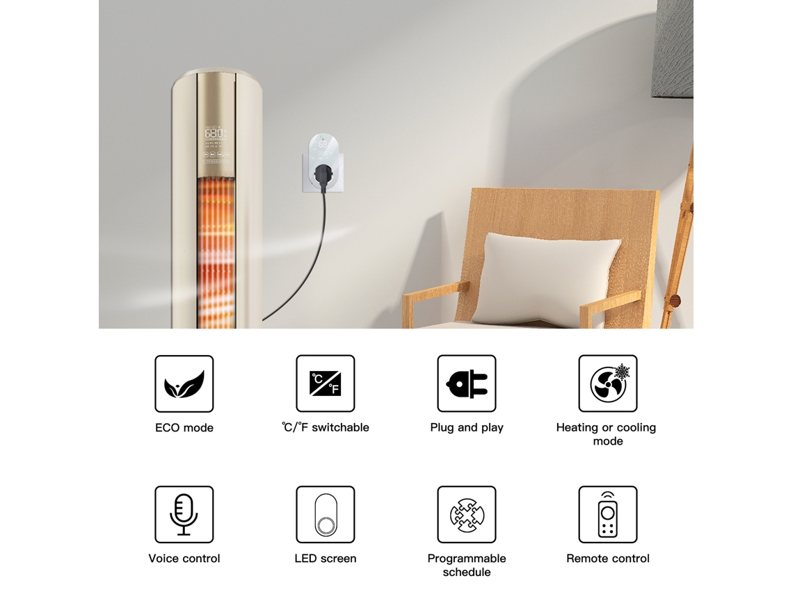 Enchufe inteligente Termostato Wifi LED 16A Temporizador Ahorro de energía