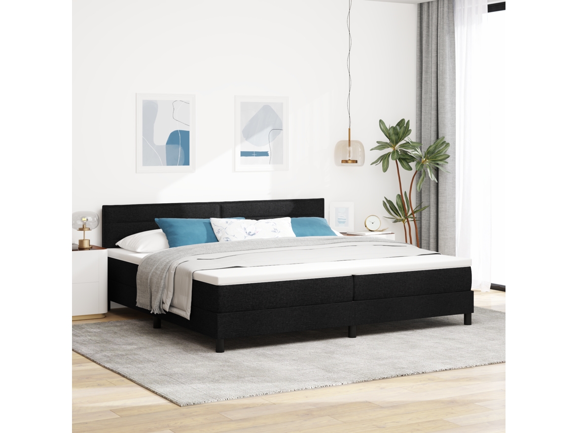 Cama Con Base De Resortes Con Colchón Luz Led Negra 200x200 Cm Tela