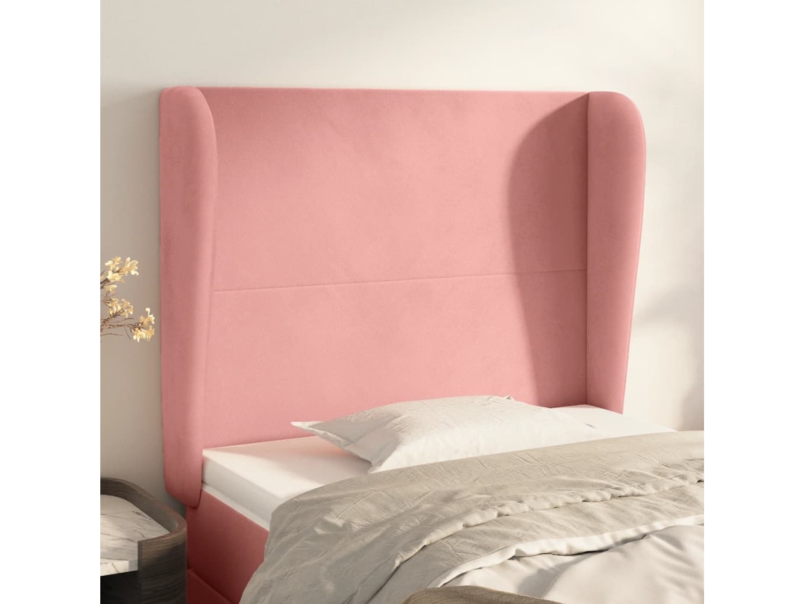 Cabecero Con Orejas De Terciopelo Rosa 93x23x118/128 Cm
