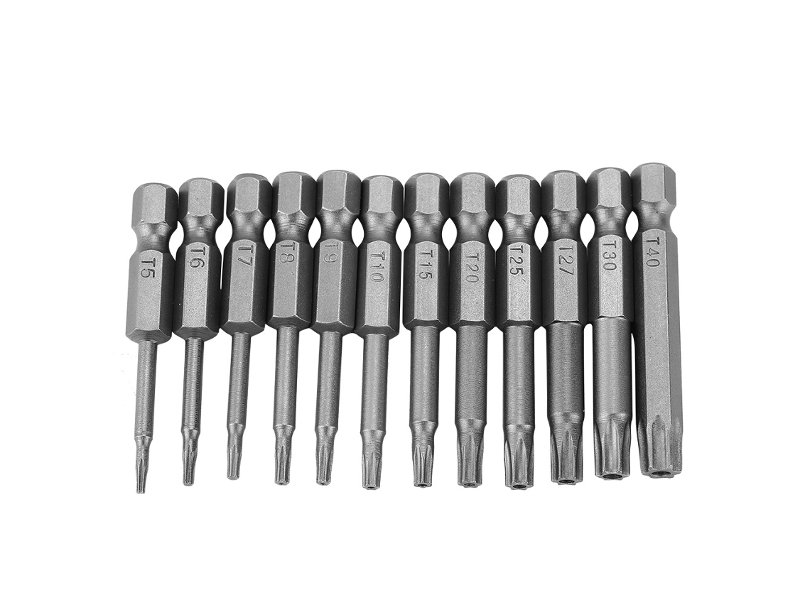 12 Puntas De Llave Magnéticas De Seguridad En Forma De Estrella, Acero Cromo-vanadio, Hexagonales De 1/4" T5-t40