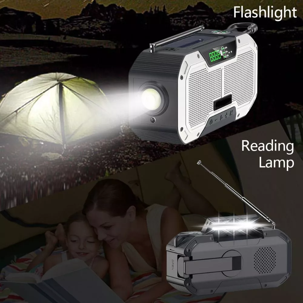 Radio Solar, Luz Led De Emergencia Para Radio Meteorológica, Energía Solar, Luz De Flash De Emergencia (negro) Chrui
