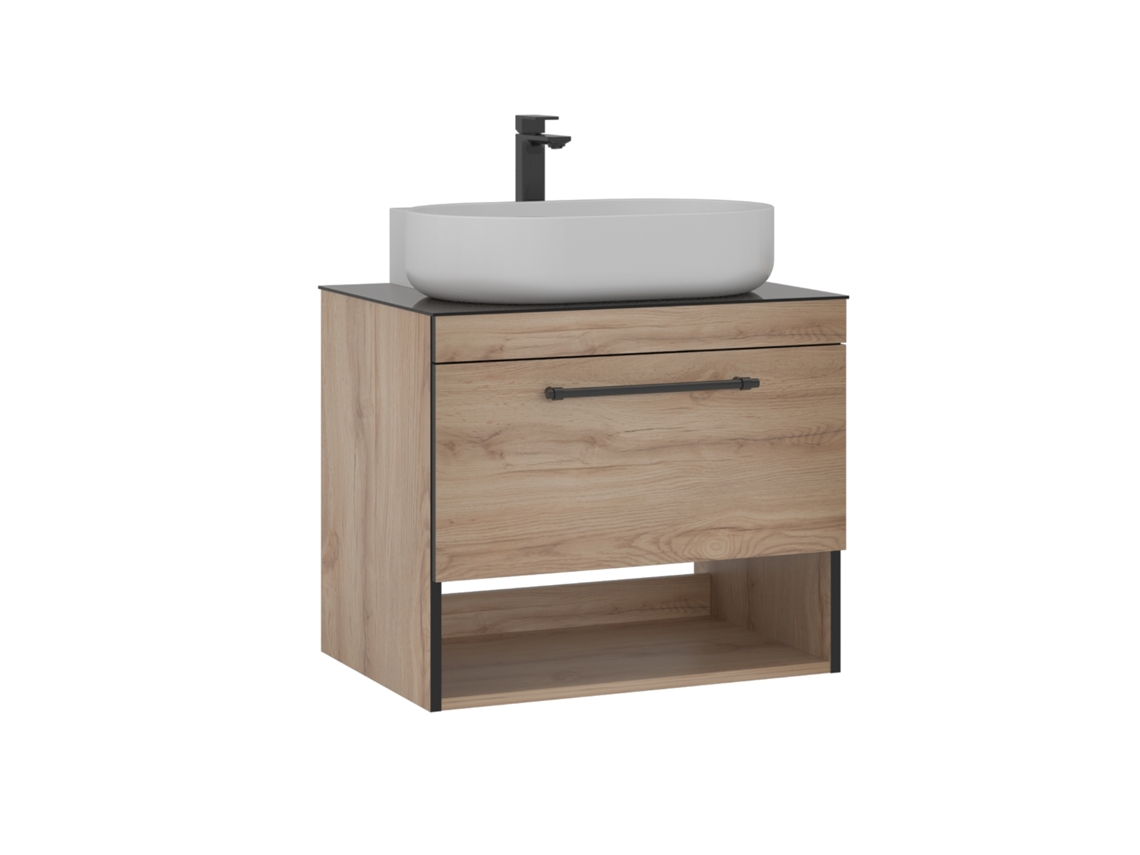 Conjunto de muebles de baño Knidos con lavabo y espejo color roble Venprodin
