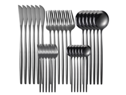 Conjunto de Talheres de Aço Inoxidável 30 Und — Preto GERTIZ