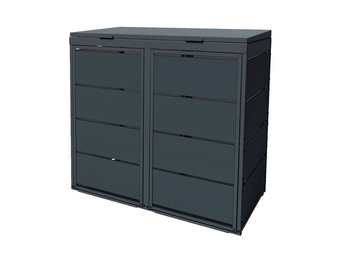 Cubo Para Contenedores Exterior Doble De Acero Galvanizado - Cobertizo Para 2 Contenedores De 240 Litros - Gris Antracita Ral7016