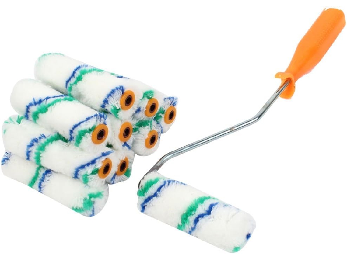 Rodillo de pintura naranja con estampado de rayas y mango de plástico, 4'', 9 fundas para decoración de paredes CHABERLU