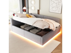 Cama Tapizada De 140x200 Cm Con Led, Usb-c, Sistema Hidráulico Y Terciopelo Gris.