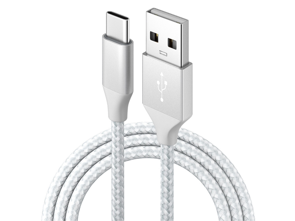 Cable de datos tipo c Teléfono Android QC3.03A Cable de datos de carga rápida para teléfono móvil Cable de carga del cargador USB-Blanco plateado 1M
