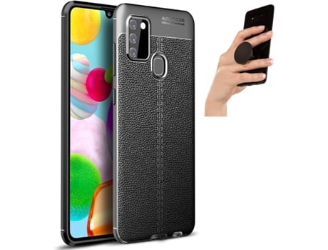 Carcasa y Popsocket Samsung A21S Rugged Leather Negro