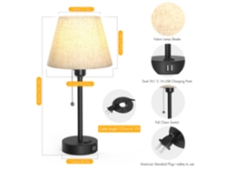Yncm2026-lámpara De Mesa De Noche Con Usb Dual Y Tomacorriente, Interruptor Cremallera, Fácil Instalación Para Dormitorio