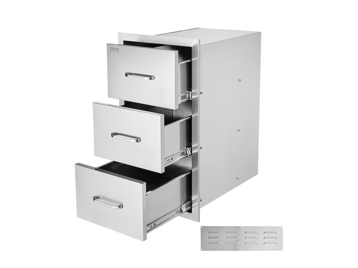 Juego de 3 cajones de acero inoxidable para cocina exterior 47x57x57cm Tekmaquinas