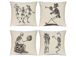 2026-30801-4 Fundas De Almohada De Lino Algodón Con Diseños De Calavera Para Halloween, 45x45cm