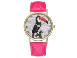 Reloj Analógico De Cuarzo Con Correa De Pu Ave Bonita Para Mujer Y Hombre (rojo Rosa)