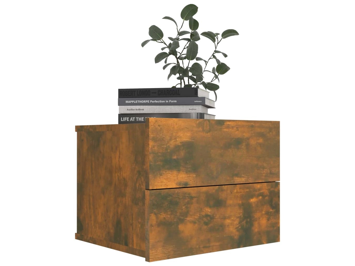 Mesita de Noche 2Pzs 40X30X30Cm Derivado Madera Roble Ahumado