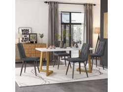 Conjunto De Mesa Y Sillas De Comedor (mesa De Comedor 117x68 Cm Con 4 Sillas), Sillas Tapizadas En Lino Sarga Gris Oscuro.