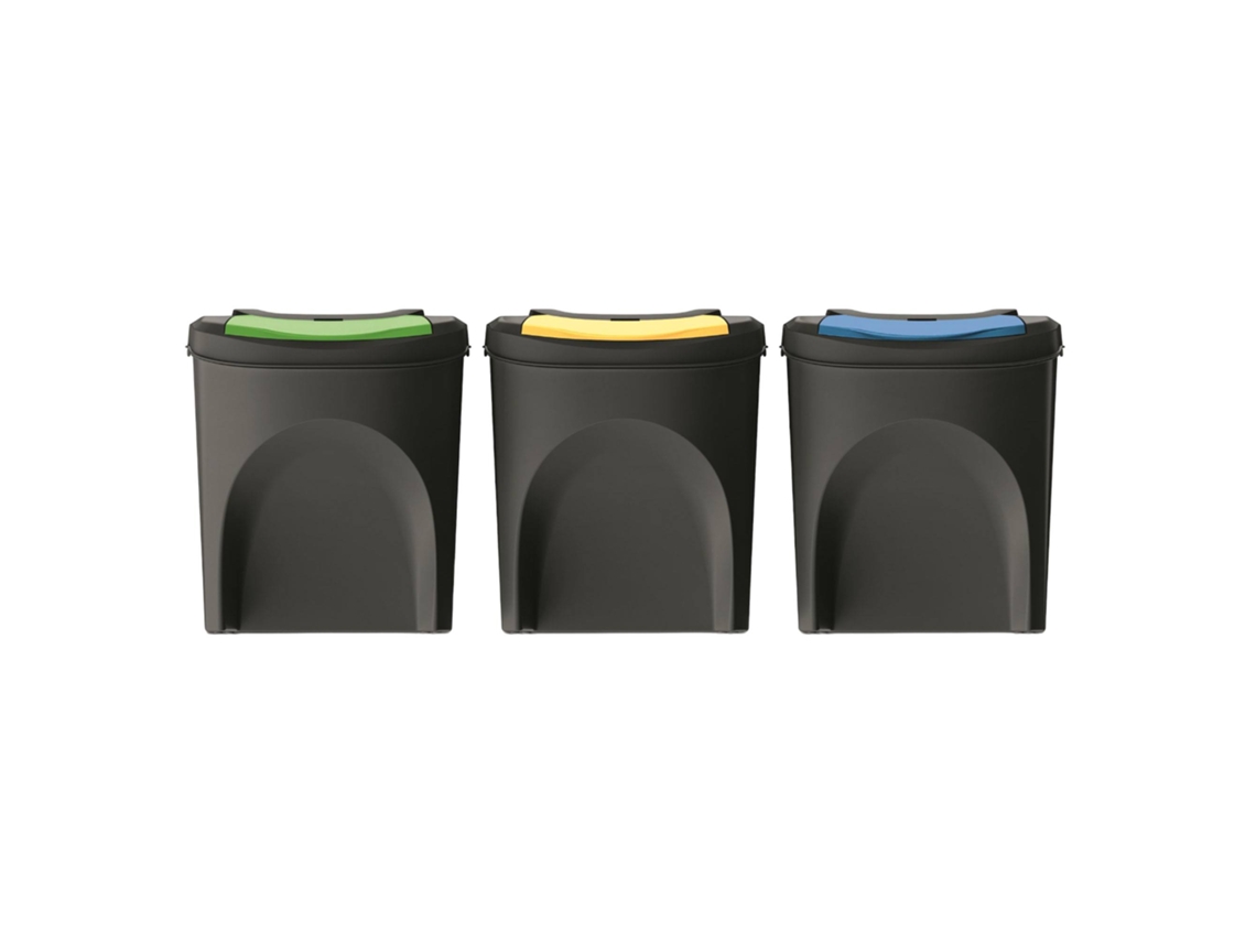 Conjunto de 3 Cubos de Basura 100% Plástico Reciclado Negro 3X25L WELLHOME