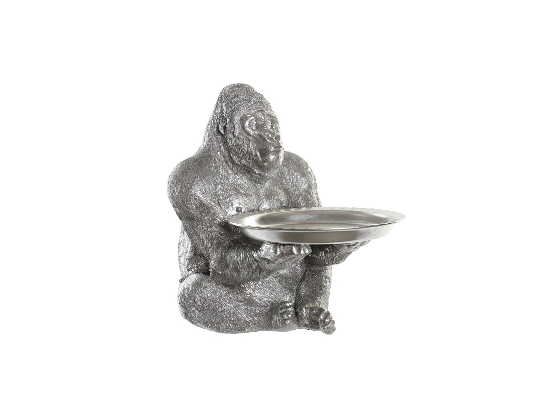 Estatueta de Gorila Prateado em Resina, 38x55x52cm ALEXANDRA HOUSE LIVING