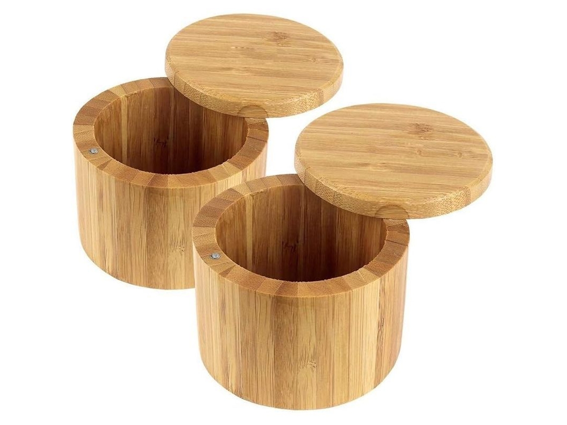 2026-caja De Sal Y Pimienta De Bambú Orgánico 2025 Abedoe, Recipiente Con Tapa Giratoria Para Almacenamiento En Cocina