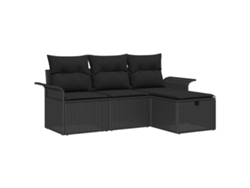 Conjunto de sofás de jardín de ratán sintético negro de 4 piezas HARLANV1