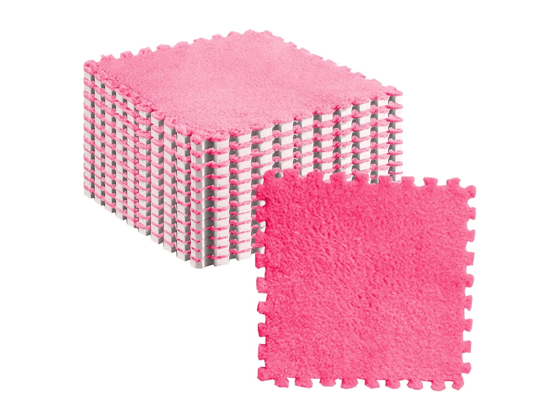 10 Alfombrillas De Felpa Entrelazadas Tipo Puzle, Antideslizantes, 30x30cm, Rojo Y Rosa.