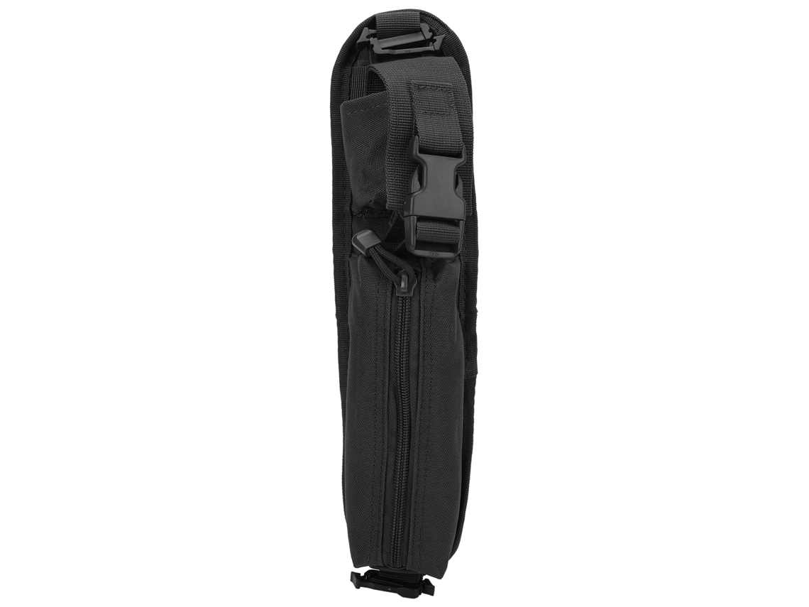 Mochila negra para walkie-talkie para actividades al aire libre.