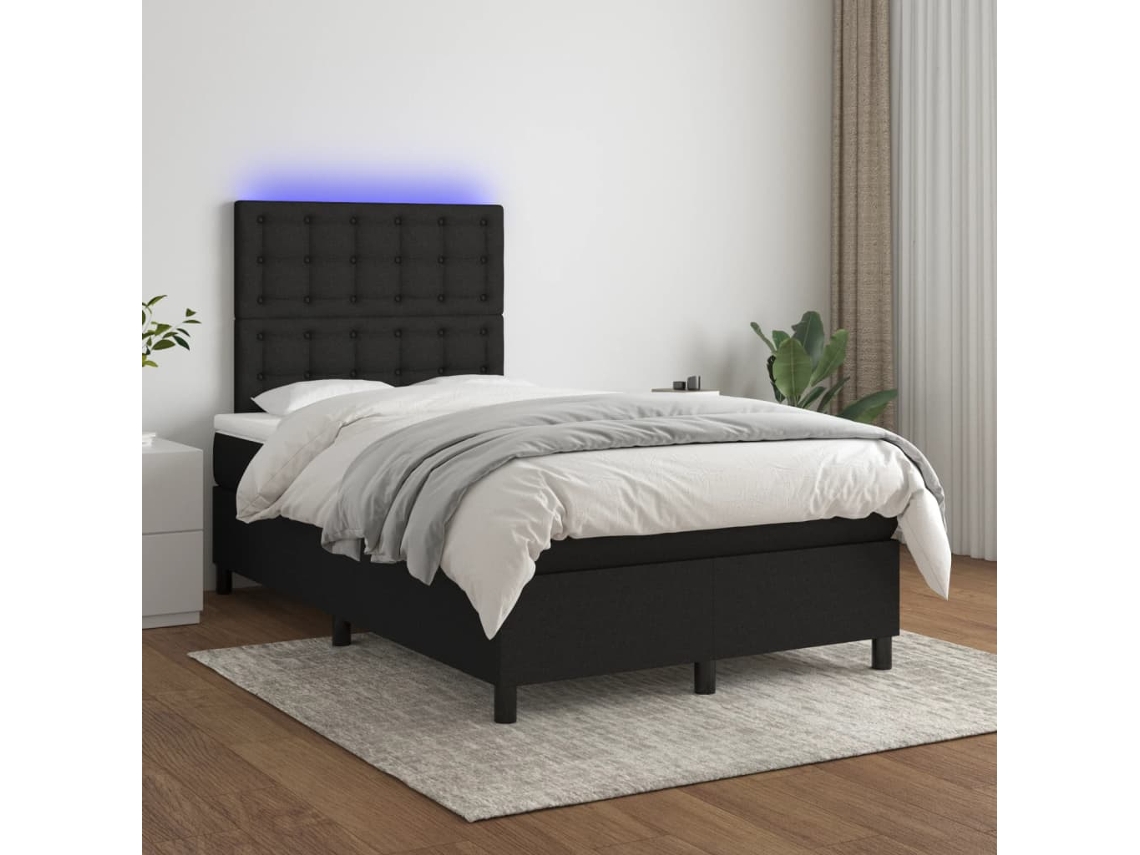 Cama Box Spring Con Colchón Led Tela Negro 120x200 Cm