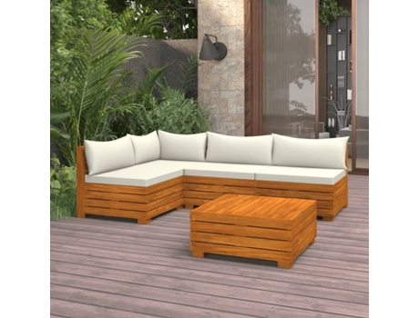 Conjunto 5 Muebles de jardín VIDAXL con cojines madera maciza de acacia