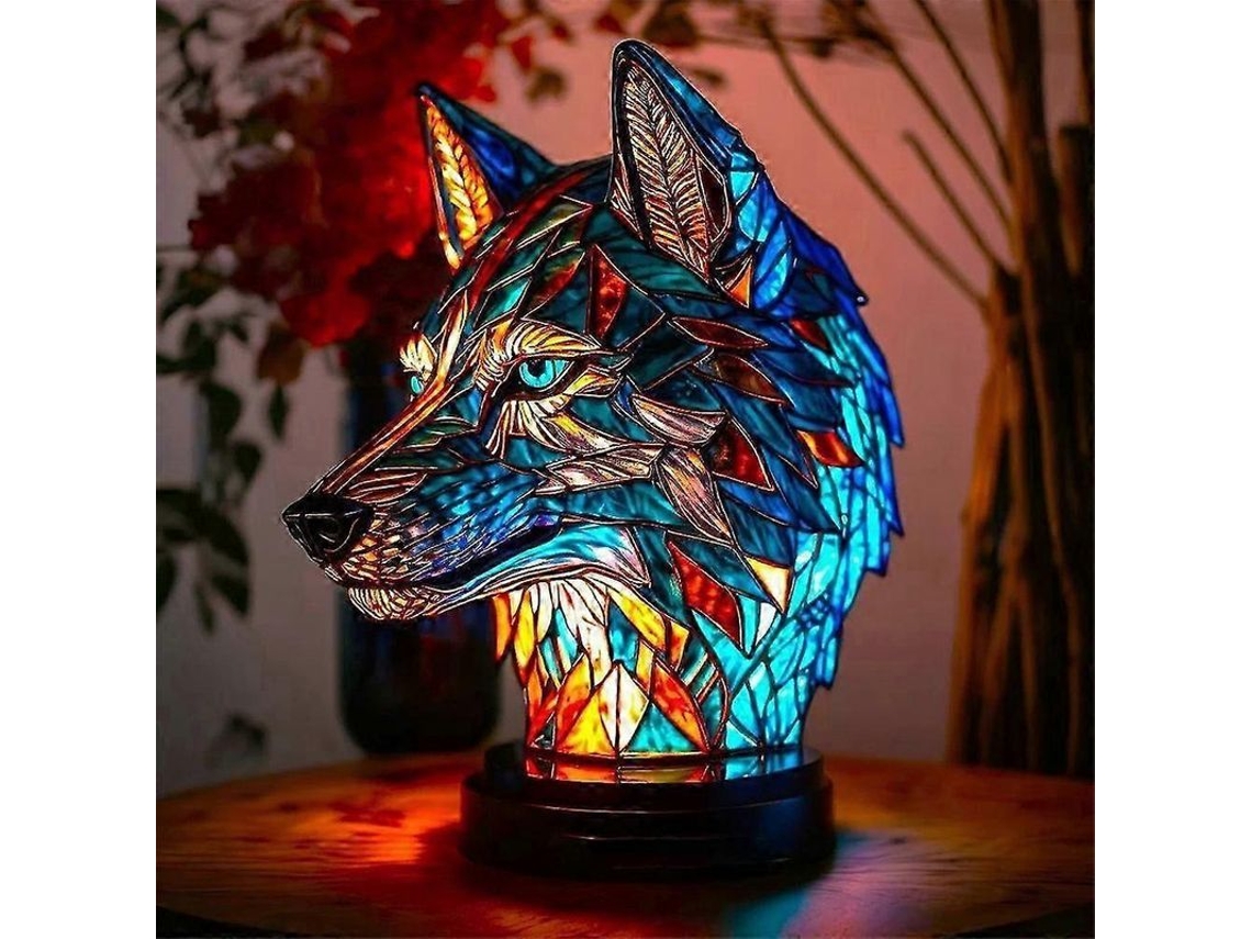 Lámpara De Mesa De La Serie Animal Con Cristal Esmaltado, Luz Nocturna Retro Con Forma De Lobo