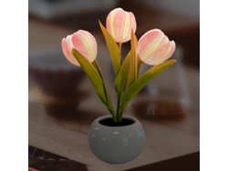 Lámpara de cerámica rosa con forma de tulipán y flor LED artificial, decoración de mesa ZYBLSSBB