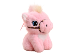 Peluche extra suave y tierno con colgante. Diseño de potro sentado rosa. 13 cm.