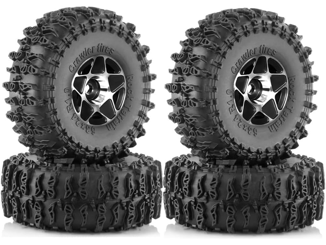 Juego de 4 ruedas y neumáticos Beadlock de 63 mm para coches RC Crawler a escala 1/18 y 1/24 (TRX4M, SCX24, FCX24) SFUSHOS (1,0 pulgada)
