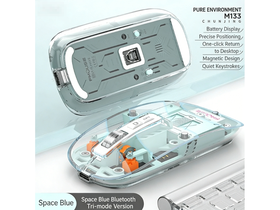 Ratón Inalámbrico Bluetooth Magnético Transparente, Triple Modo (usb 2.4ghz + Bt5.0), Recargable, Ratón Ergonómico Para Juegos De Pc C