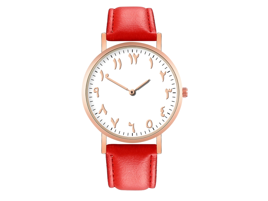 Reloj De Pulsera Para Mujer De Cuero Pu Rojo Dial Redondo Reloj Analógico De Cuarzo