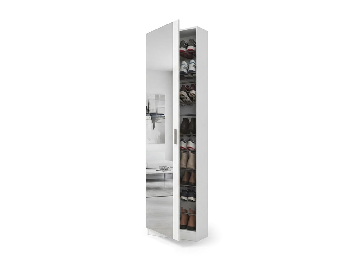 Zapatero alto de 1 puerta con espejo 180x50 cm Roma Blanco Brillo 50 x 180 x 20 cm
