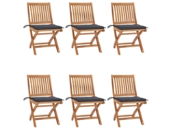 Sillas de jardín plegables de teca maciza de 6 piezas con cojines DKD Home Decor