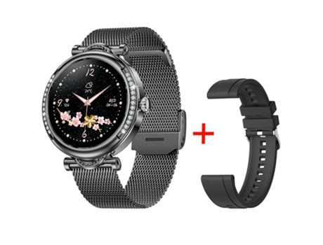 Reloj inteligente SHAH ARPAN CF32 pantalla de 1,27 pulgadas llamada Bluetooth recordatorio menstrual monitoreo de salud acero negro silicona